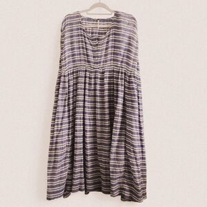 Free People Blue White Striped Babydoll Maxi Dress Coastal Boho Dream Small